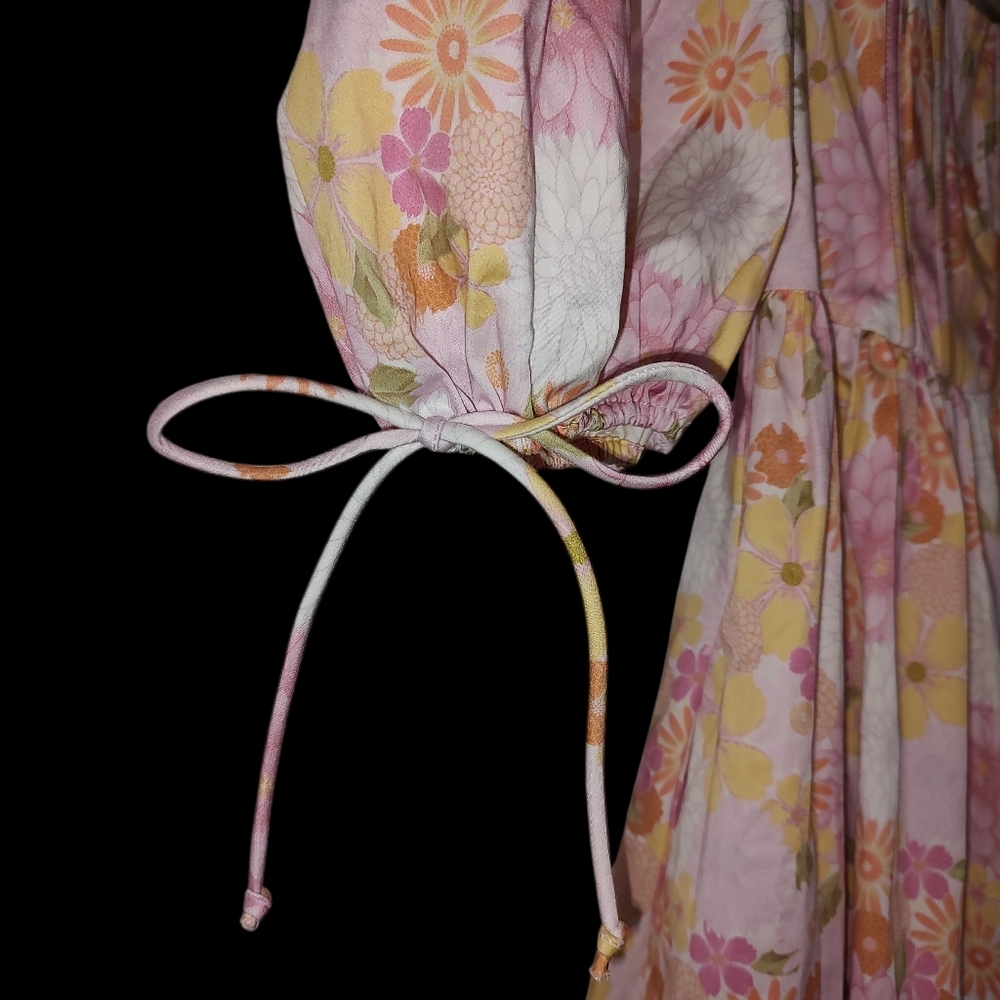 For Love And Lemons Carrie Floral Milkmaid Style Midi Dress With Puff Sleeves - Picture 5 of 6